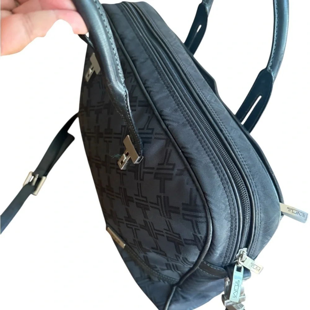 Tumi Black Briefcase with Leather Trim and Silver Hardware